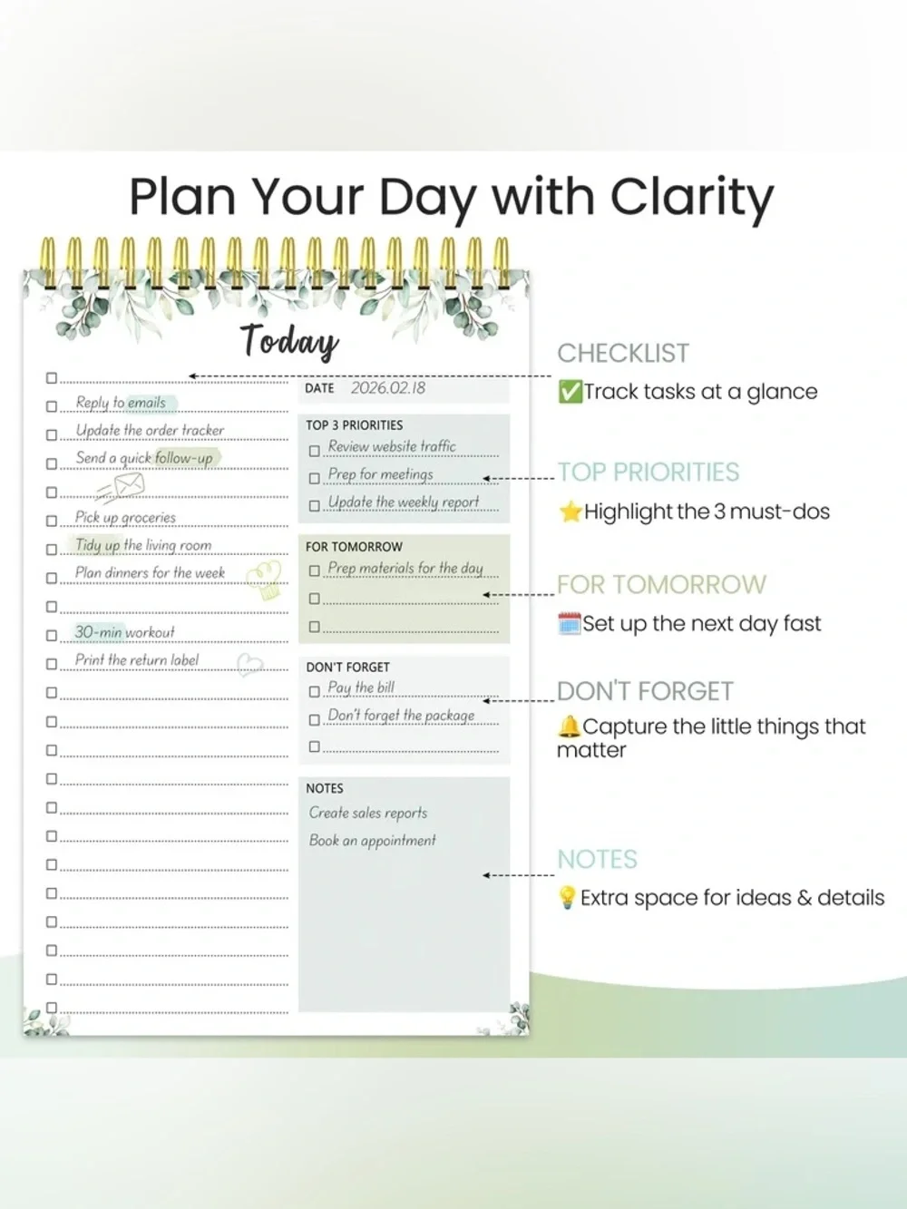 Undated Daily To Do List Notepad, Time Management Goal Planner Notebook